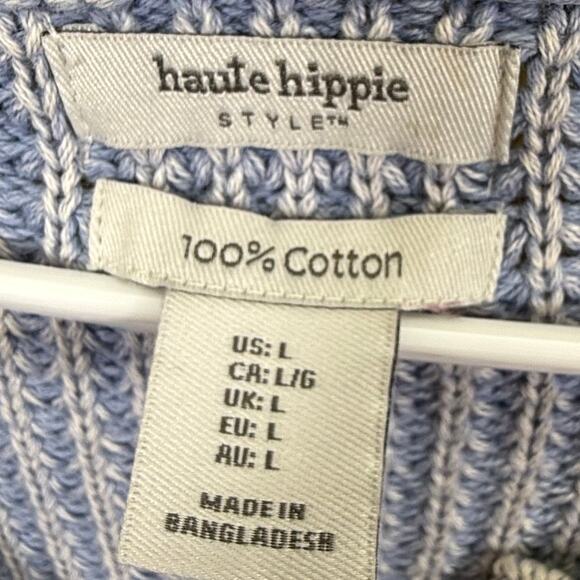 Haute Hippie Blue Chunky Knit Acid Wash Crop Sweater Jr Girl Size L - Picture 2 of 10